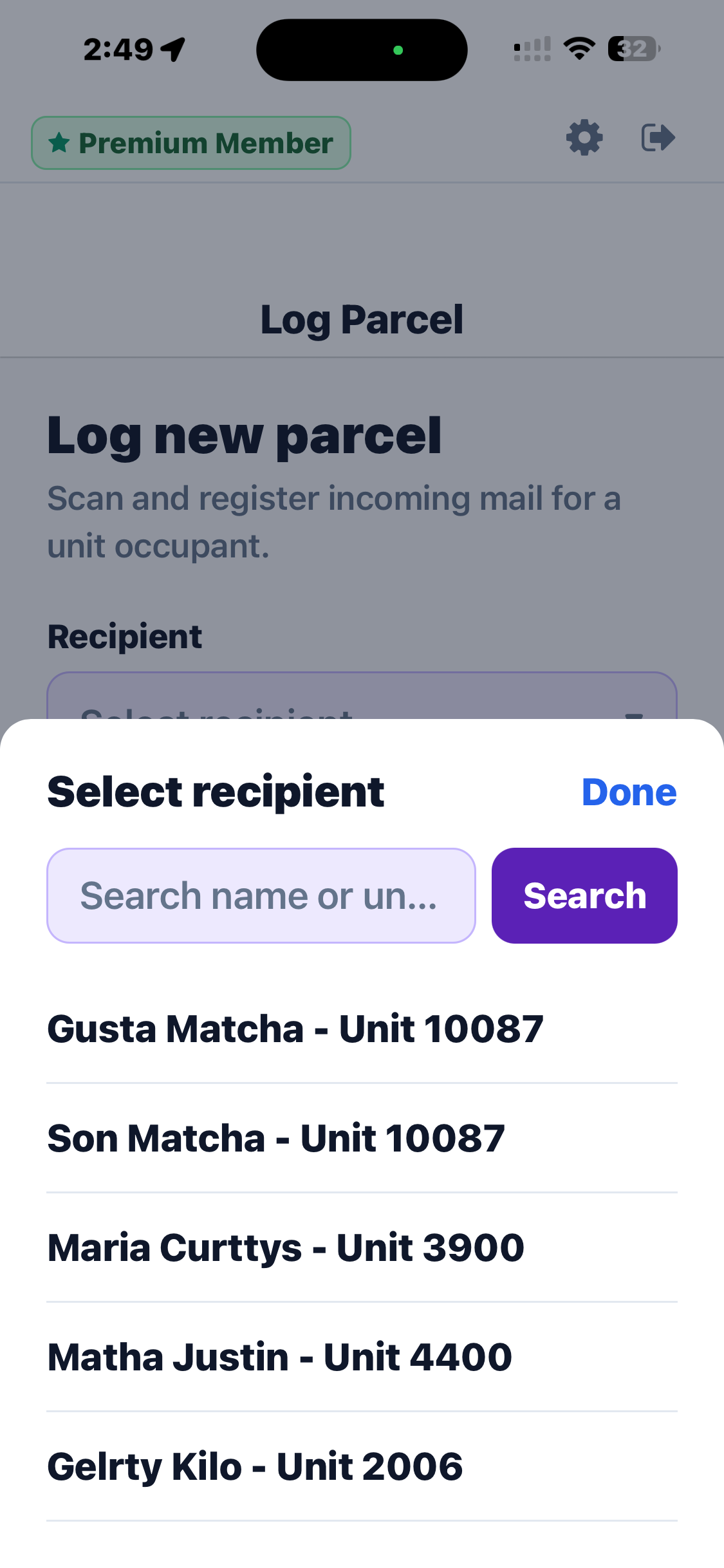 Fast parcel logging with tenant search